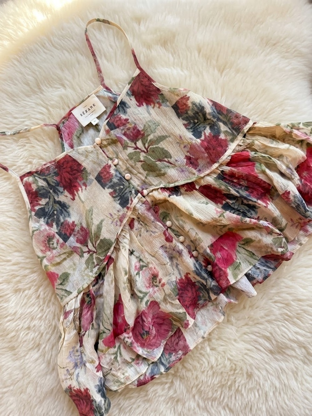 Sézane Adelmo Blouse Maxi Fleurs Patchwork Floral Cami Size 38 / US 🥀